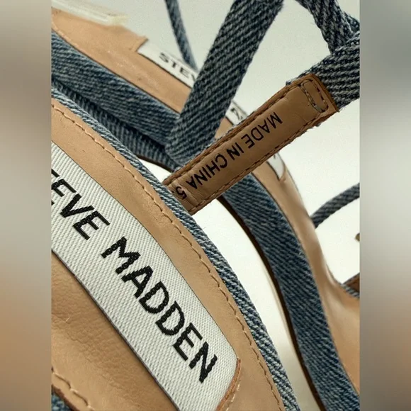 Steve Madden Uma/Uma Denim Butterfly Rhinestone Stiletto Heels Embellished Ankle - Picture 11 of 17